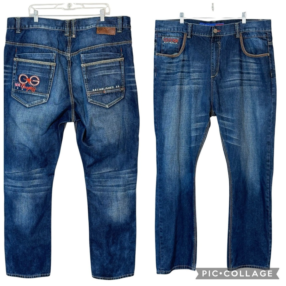 VTG Y2K Coogi Australia Embroidered Baggy Jeans Mens 44X32 Blue 90s Grunge‎